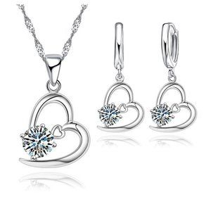 ❤️ Earrings With Necklace Set Bundle Heart 925 Sterling Silver